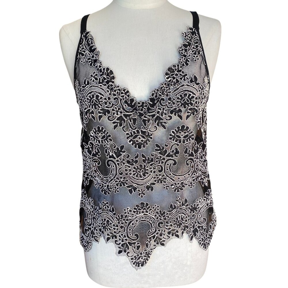 Babaton Aritzia Sheer Mesh Floral Lace Cami Tank Whimsigoth Dark Fairy Sexy Sz M